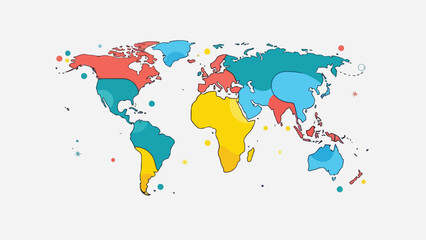 Obraz premium Simplified, colorful world map showing continents and oceans, stylized