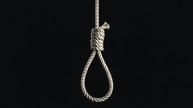 Hanging rope noose isolated on dark background with dramatic lighting

