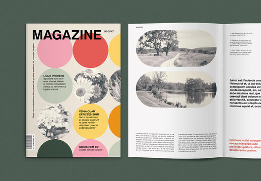 Magazine Layout with Colorful Circular Accents