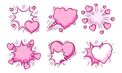 Set of Valentine speech bubbles. Romantic clouds and backgrounds in comic style. Love greeting cards.