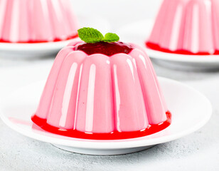 Pink creamy molded pudding dessert, elegant holiday dessert. AI