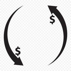 Financial increase and decrease arrow icons showing profit loss money flow and investment trends. Doller arrow up down icon set. Rate Fluctuations Symbols. Doller increase and decrease icons. EPS 10.
