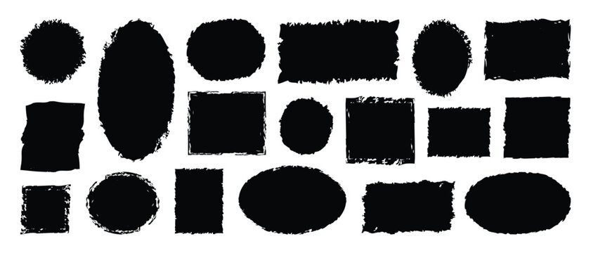 Grunge brush template set with rectangular, square and round shapes. black grunge ink stamp rectangular and circles, round shape stamp vector illustration,