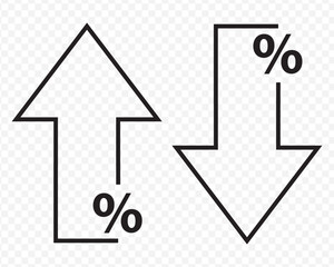 percent arrow up down icon set. Percent increase and decrease icons. Data Analysis sign. Percentage arrow symbol. Rate Fluctuations Symbols in black color On Transparent Background. EPS 10.