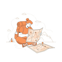 Adventurous Traveler Planning Expedition Using Detailed Maps