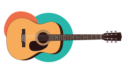 Classic acoustic guitar illustration positioned over orange and teal circular shapes for music and entertainment themes.