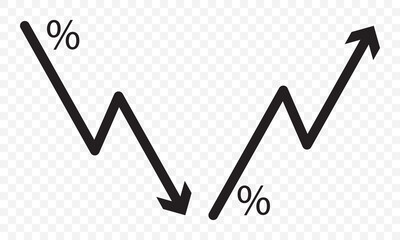 Black and white graphic showing a rising bar chart with an up an down trending arrow symbolizing growth Line growth and decrease icon set. growth up and down. Profit and loss icon. EPS 10