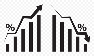 percentage icons, percent arrows icon set . with increase arrow up icon, decrease arrow down icon . profit and lose money vector icons On Transparent Background. EPS 10.