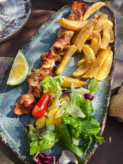 Chicken Souvlaki in greek Taverna on Crete Island