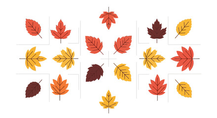 Fototapeta premium Autumnal Foliage Collection Diverse Maple Leaf Illustrations Minimalist Design