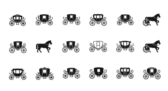 Collection of Horse Drawn Carriage Silhouettes.