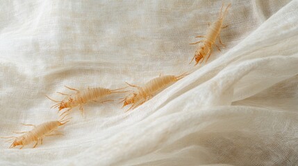 Fabric Pests Crawling on White Textile