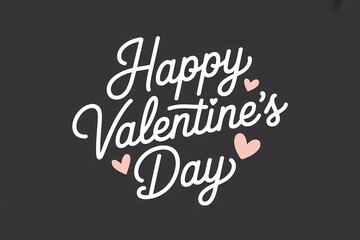 Obraz premium Valentine's day message is elegantly scripted in white, cursive typography, accompanied by small, soft pink hearts, all set against a sophisticated dark gray background