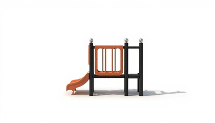 Playground Slide Structure. An isolated playground slide structure with a black frame and orange slide on a white background.
