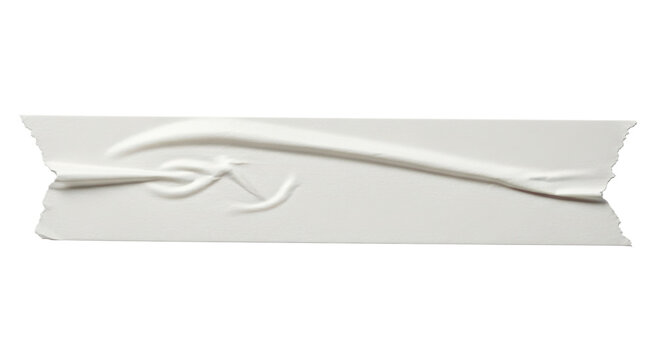 Wrinkled strip of white adhesive or masking tape, realistic texture. Isolated on transparent background, png