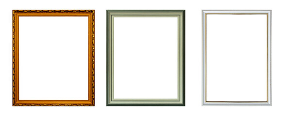 Set of vintage and classic picture frames isolated on transparent background for mockup and design use.