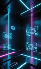 Digital technology background, abstract data network with connected nodes, illustration for IT and innovation