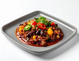 Chili con carne on a gray plate