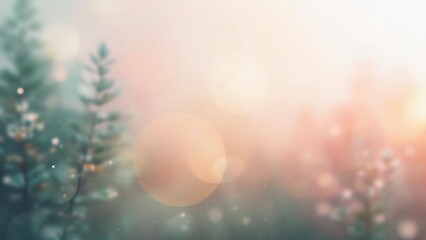 Pine tree with dreamy pastel bokeh light, soft winter nature background.