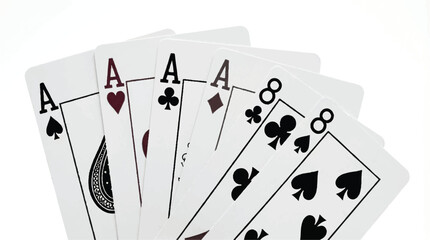 Obraz premium a fan shaped group of seven playing cards on white background