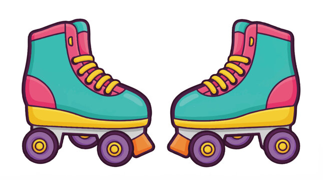 a colorful pair of cartoon roller skates with wheels