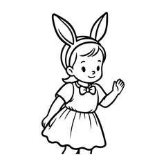Obraz premium Dibujo sencillo con líneas de una niña disfrazada con orejas de conejo de Pascua