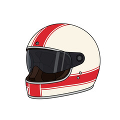 Fototapeta premium Retro Motorcycle Helmet with Red Stripes, Vintage Style, Full Face Protection