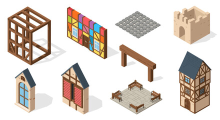 Isometric buildings and structures pack: medieval and modern elements