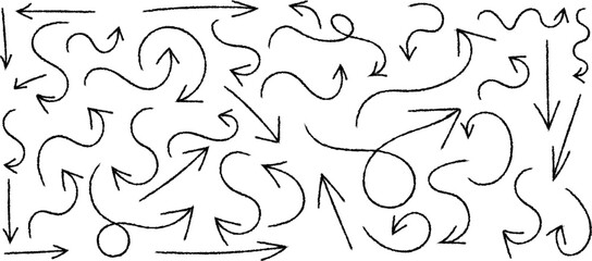 A chaotic arrangement of hand drawn black arrows and curved lines densely covering a white background suggesting movement and complexity high quality professional © MDMahmudul