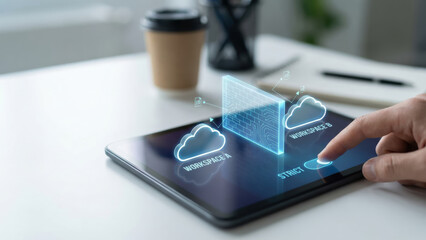 Cloud workspace data security on tablet with ai firewall preventing data leakage for strict access control