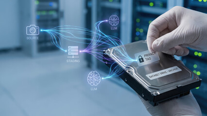 Data leakage prevention with ai technology securing dataset drive and privacy tag in server room for safe data storage and protection