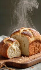 Fresh bakery bread close-up, crispy golden crust