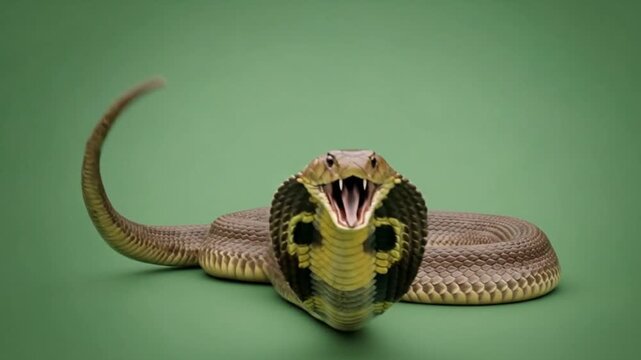Fearsome Cobra Displaying Its Hood and Open Mouth, Ready to Strike with Intense Focus, Showcasing the Raw Power and Menace of This Wild Serpent on a Monochromatic Background