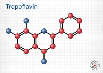 7,8-Dihydroxyflavone, tropoflavin molecule. Natural flavonoid and potent TrkB agonist. Sheet of paper in a cage. Molecular model. Vector Illustration