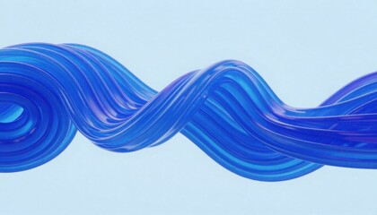 Blue glass twisted wave ribbon 3D render