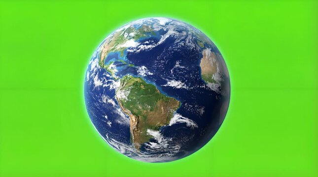 Rotating Earth Globe on Green Screen Background With Light Leak