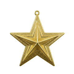 Fototapeta premium Golden star ornament with textured surface and loop for hanging isolated on transparent background