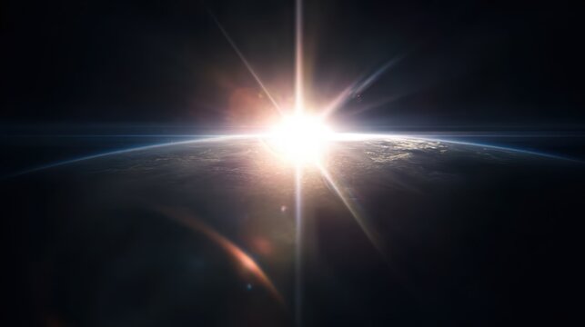 霤��x���ޤ֤�����&Upsilon;�󥺥ե쥢 (Dazzling lens flare shining in the darkness), ideal for cinematic, dramatic, and light effect designs.