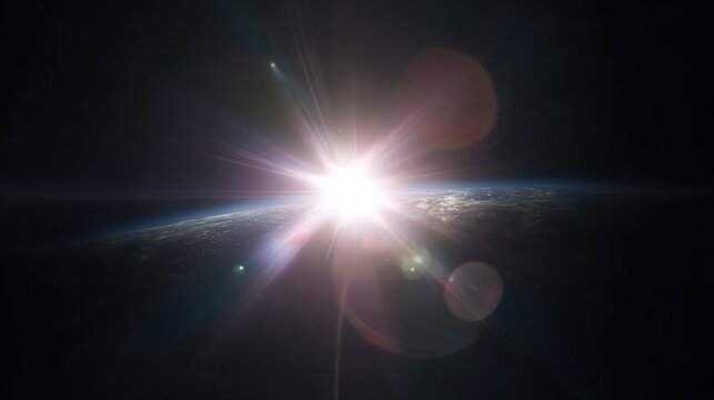 霤��x���ޤ֤�����&Upsilon;�󥺥ե쥢 (Dazzling lens flare shining in the darkness), ideal for cinematic, dramatic, and light effect designs.