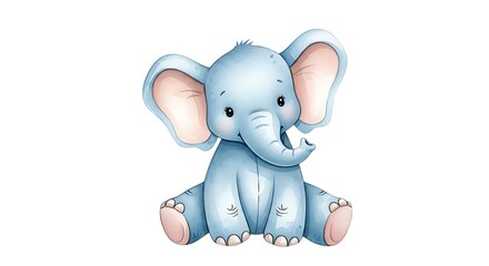 Obraz premium Adorable Watercolor Illustration of a Baby Elephant Sitting and Smiling.