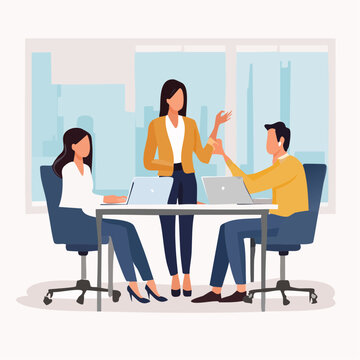 Illustration of Business People Discussion with No Face Characters in Modern Office