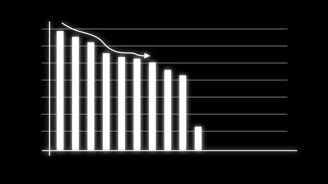 Business graph chart with upward trend arrow red color animation on black background.