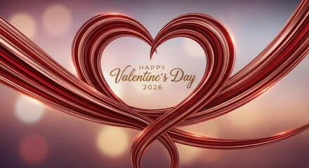 Red metallic heart shape with Valentines Day 2026 text