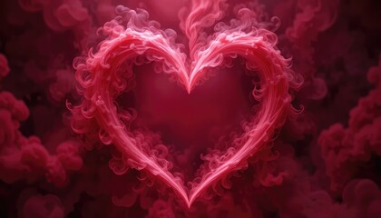 Red smoke heart shape abstract background love