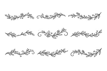 Obraz premium Floral ornament outline icon set. Decorative, nature, border elements collection