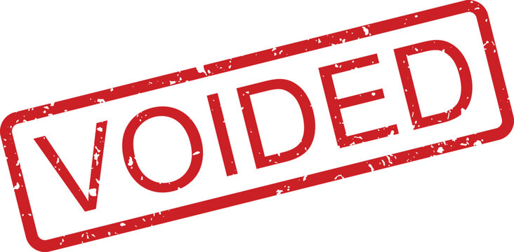 Red grunge voided stamp impression with prominent text diagonally presented on a bright white surface