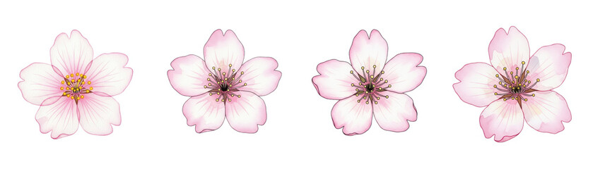 Watercolor illustration of cherry blossom collection, cut out