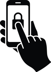 Obraz premium Finger pressing lock icon on smartphone screen mobile phone cell phone