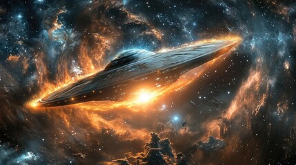 Captivating Sci-Fi Scene of an Alien Spaceship in a Colorful Galaxy with Cosmic Elements and Celestial Bodies