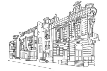 Naklejka premium vector sketch of street scene in Ivano-Frankivsk, Ukraine.